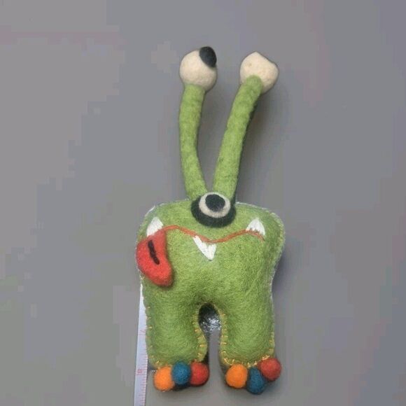Tooth Fairy Pillow Money Satchel Wool Plush Stuffed Toy Monster Handmade Artisan - Picture 2 of 4